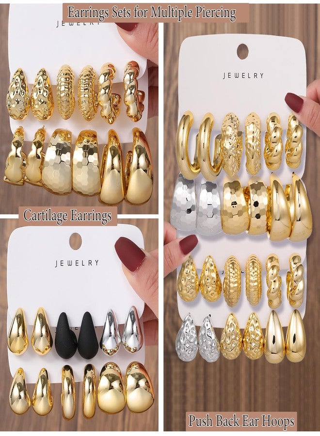 OATHYAN 27 Pairs Gold Chunky Hoop Earrings Set for Women, Hypoallergenic Earrings Fashion Dangle Earrings Set, Y2k Statement Twisted Water Drop Earring Pack (Glossy Gold) - Image 5